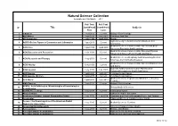 Natural Science Collection Accurate As of 06 March 2017