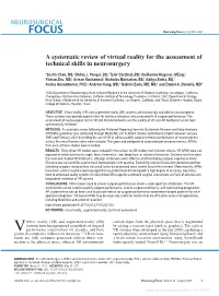 A Systematic Review of Virtual Reality for the Assessment of Technical Skills in Neurosurgery