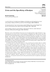 Crisis and the Specificity of Analysis