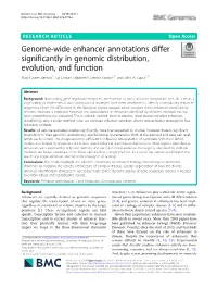 Genome-Wide Enhancer Annotations Differ Significantly in Genomic Distribution, Evolution, and Function