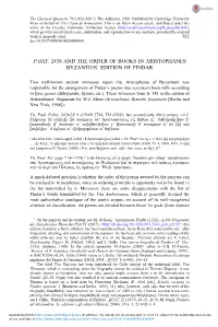 P.Oxy. 2438 and the Order of Books in Aristophanes Byzantius' Edition Of