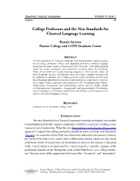 College Professors and the New Standards for Classical Language Learning