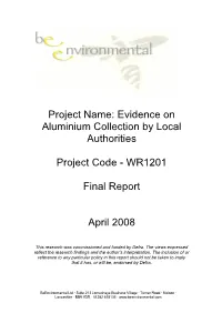 Evidence on Aluminium Collection by Local Authorities Project Code