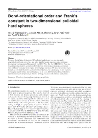 Bond-Orientational Order and Frank's Constant in Two-Dimensional