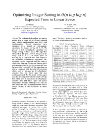 Optimizing Integer Sorting in O(N Log Log N) Expected Time in Linear Space