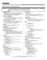 TECRA A11 Detailed Product Specification1