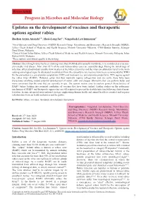Updates on the Development of Vaccines and Therapeutic Options Against Rabies Roshan Arjun Ananda1,2†, Hooi-Leng Ser1†, Vengadesh Letchumanan1*