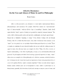 Affective Resonance: on the Uses and Abuses of Music in and for Philosophy