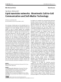 Lipid Nanotube Networks: Biomimetic Cell-To-Cell Communication and Soft-Matter Technology