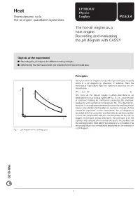 The Hot-Air Engine As a Heat Engine: Recording and Evaluating the Pv Diagram with CASSY