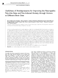 Usefulness of Antidepressants for Improving the Neuropathic Pain-Like State and Pain-Induced Anxiety Through Actions at Different Brain Sites