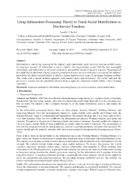 Using Information Processing Theory to Teach Social Stratification to Pre-Service Teachers