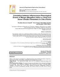 Correlation Between Inflorescence Phenological Events of Mango (Mangifera Indica Cv