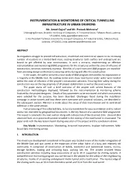 Existing Critical Tunnel Online Monitoring