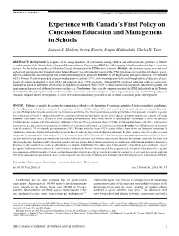 Experience with Canada's First Policy on Concussion Education and Management in Schools