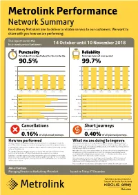 Metrolink Performance Network Summary Keolisamey Metrolink Aim to Deliver a Reliable Service to Our Customers