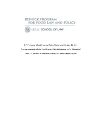 October 24, 2014 Transparency in the Global Food System