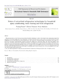 Status of Not-In-Kind Refrigeration Technologies for Household Space Conditioning, Water Heating and Food Refrigeration