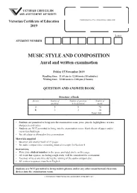2019 VCE Music Style and Composition Examination