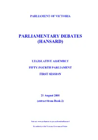 Assembly Parlynet Extract 21 August 2001 from Book 2