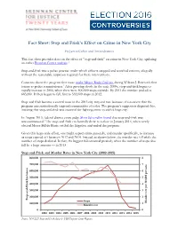 Fact Sheet: Stop and Frisk's Effect on Crime in New York City