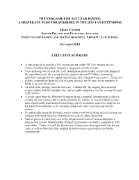 The Endgame for Nuclear Power: a Desperate Push for Subsidies in the 2019 Tax Extenders Executive Summary