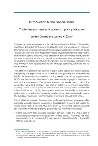 Introduction to the Special Issue Trade, Investment and Taxation