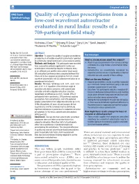 Quality of Eyeglass Prescriptions from a Low-Cost Wavefront Autorefractor Evaluated in Rural India: Results of a 708-Participant Field Study
