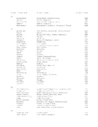 State Place Name Airport Name Airport Code