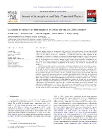Variation in Surface Air Temperature of China During the 20Th Century