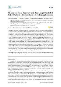 Characterisation, Recovery and Recycling Potential of Solid Waste in a University of a Developing Economy