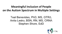 Meaningful Inclusion of People on the Autism Spectrum in Multiple Settings