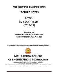 Microwave Engineering Lecture Notes B.Tech (Iv Year – I Sem)