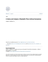 A History and Analysis of Baseball's Three Antitrust Exemptions