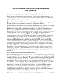 An Increase in Streptococcus Pneumoniae Serotype 12F
