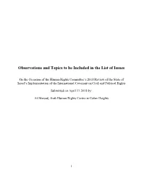 Observations and Topics to Be Included in the List of Issues