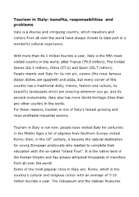 Tourism in Italy: Benefits, Responsabilities and Problems