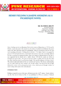 Henry Fielding's Joseph Andrews As a Picaresque