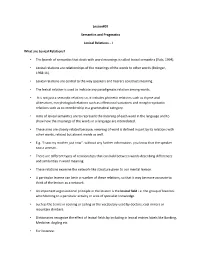 Lesson#07 Semantics and Pragmatics Lexical Relations