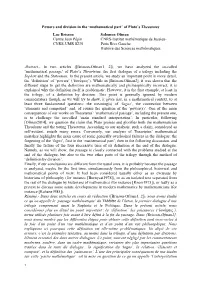 'Mathematical Part' of Plato's Theaetetus Luc Brisson