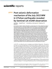Post-Seismic Deformation Mechanism of the July 2015 MW 6.5 Pishan