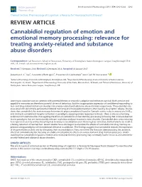 Cannabidiol Regulation of Emotion and Emotional Memory Processing: Relevance for Treating Anxiety-Related and Substance Abuse Disorders