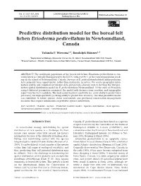 Predictive Distribution Model for the Boreal Felt Lichen Erioderma Pedicellatum in Newfoundland, Canada