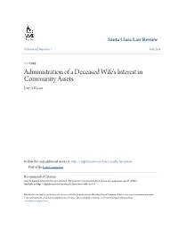 Administration of a Deceased Wife's Interest in Community Assets Jerry A
