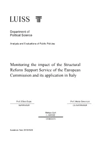Monitoring the Impact of the Structural Reform Support Service of the European Commission and Its Application in Italy