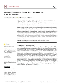 Possible Therapeutic Potential of Disulfiram for Multiple Myeloma