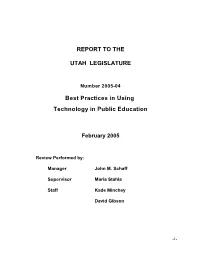 REPORT to the UTAH LEGISLATURE Best Practices In