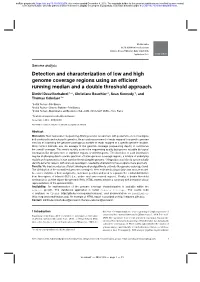 Detection and Characterization of Low and High Genome Coverage Regions Using an Efﬁcient Running Median and a Double Threshold Approach