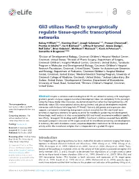Gli3 Utilizes Hand2 to Synergistically Regulate Tissue-Specific