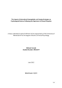 The Impact of Internalised Homophobia and Coping Strategies on Psychological Distress Following the Experience of Sexual Prejudice
